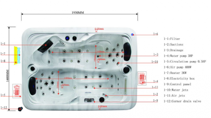 Outdoor 2-Seater Outdoor Hot Tub – 49 Jets, 3 kW Heater, Chromotherapy LEDs, Ozone & Bluetooth