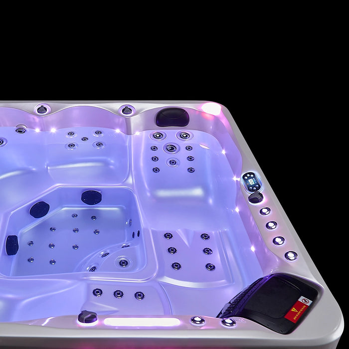 Outdoor 5-Seater Hot Tub – White Pearlescent, 62 Jets, 3 kW Heater, Full-Foam Insulation & LEDs