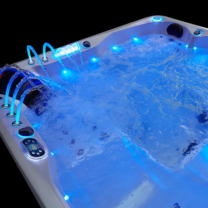 Outdoor 5-Seater Hot Tub – White Pearlescent, 62 Jets, 3 kW Heater, Full-Foam Insulation & LEDs