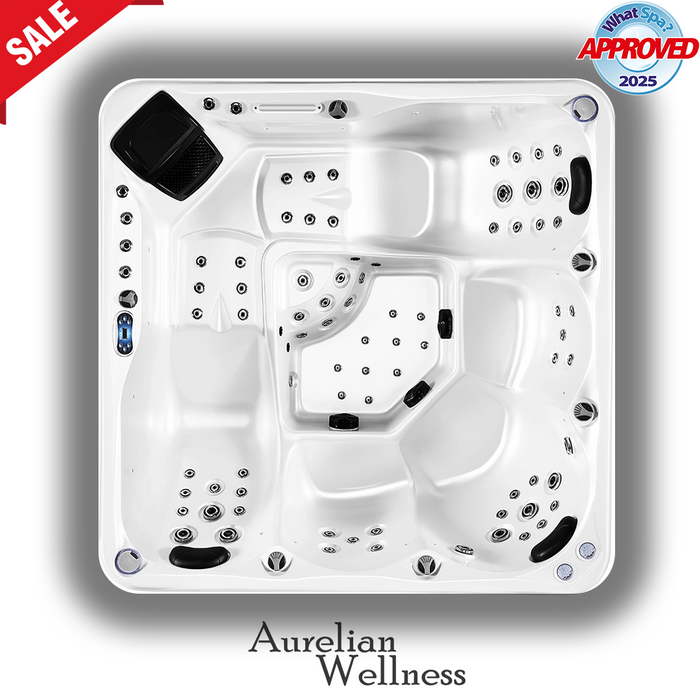 Outdoor 5-Seater Hot Tub – White Pearlescent, 62 Jets, 3 kW Heater, Full-Foam Insulation & LEDs