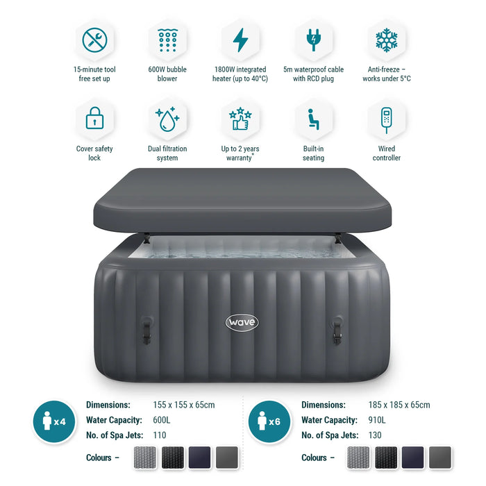 Wave Pacific | 4 Person Square Inflatable Hot Tub |