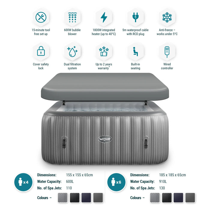 Wave Pacific | 4 Person Square Inflatable Hot Tub |