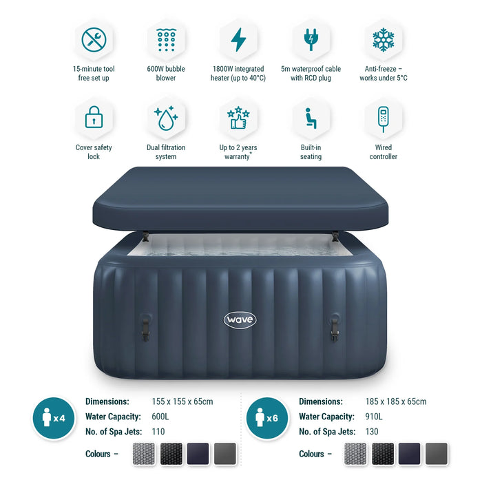Wave Pacific | 4 Person Square Inflatable Hot Tub |