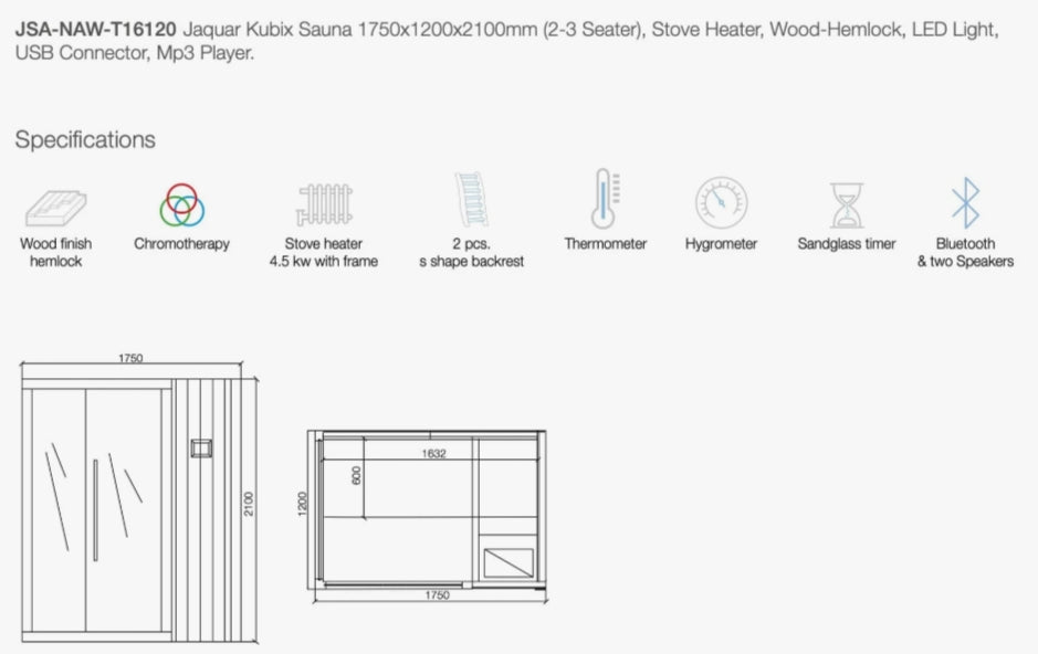 Jaquar Kubix Traditional Sauna (2-3 Seater)