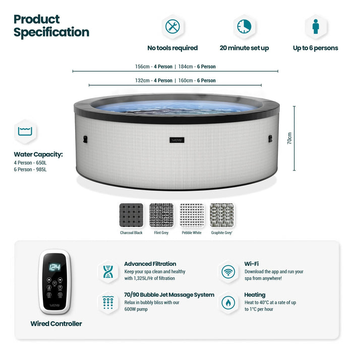 Wave Tahoe | 4-6 Person Eco Foam Hot Tub | Integrated Heater |